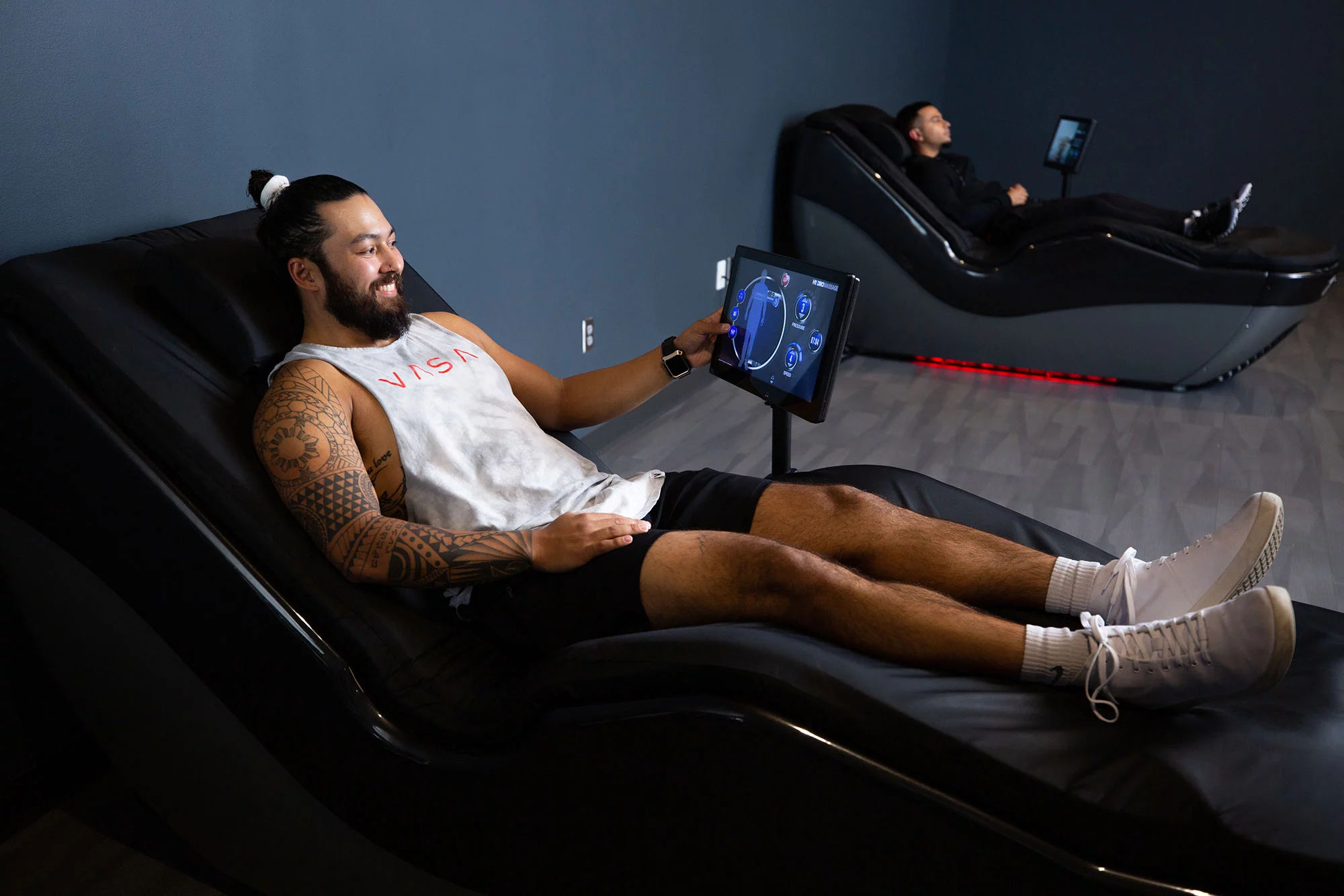 Happy using VASA Fitness massage lounge