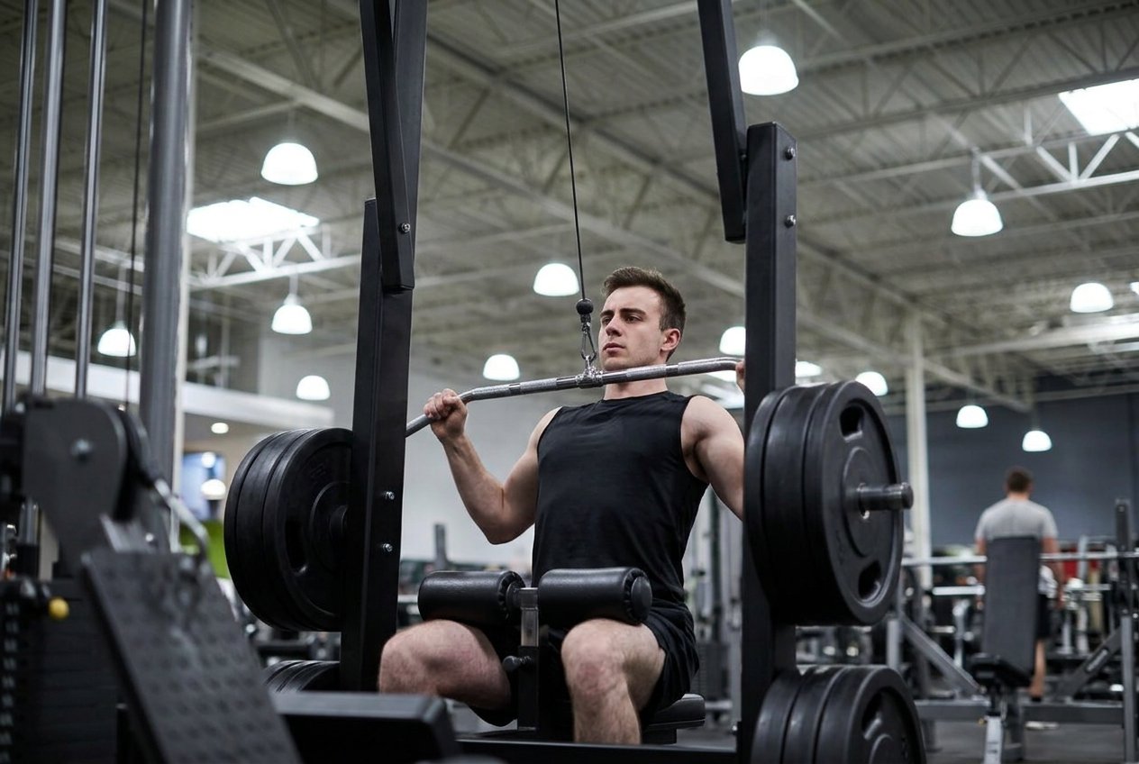 Member performing a lat pulldown as a pull day exercise